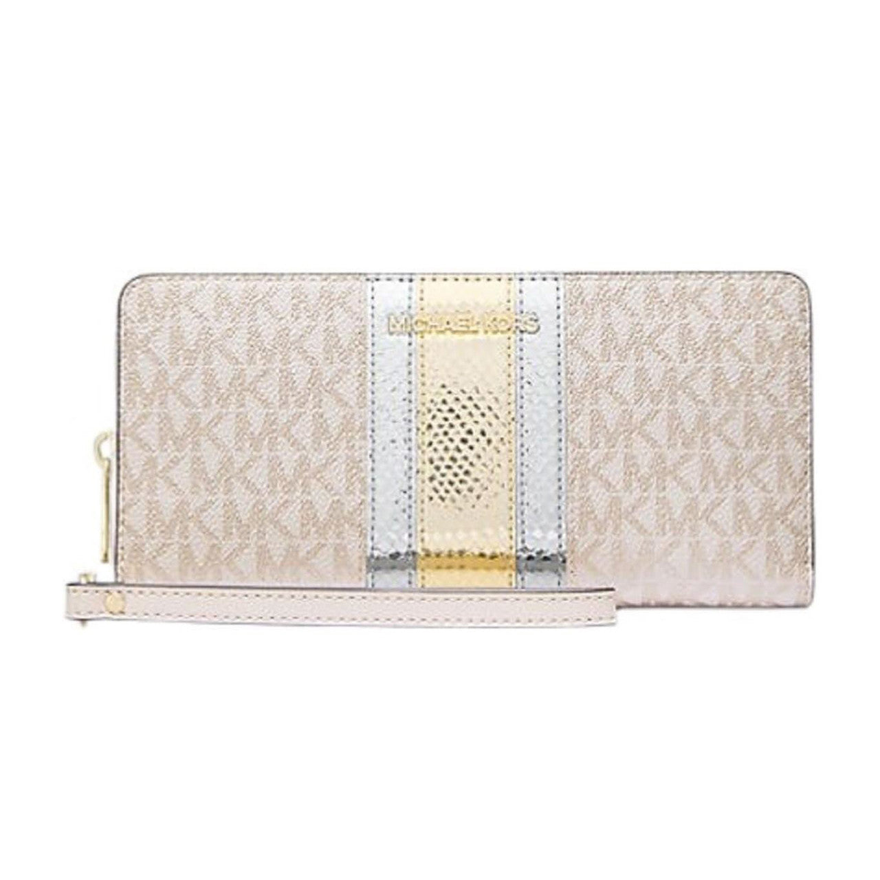 Michael Kors Metallic Stripe Wristlet White