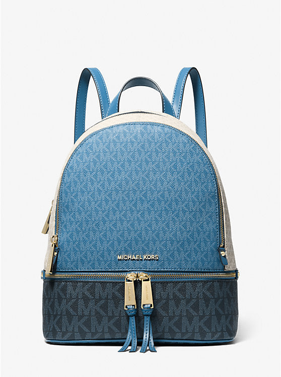 Michael Kors Rhea Medium Color-Block Logo Backpack Blue